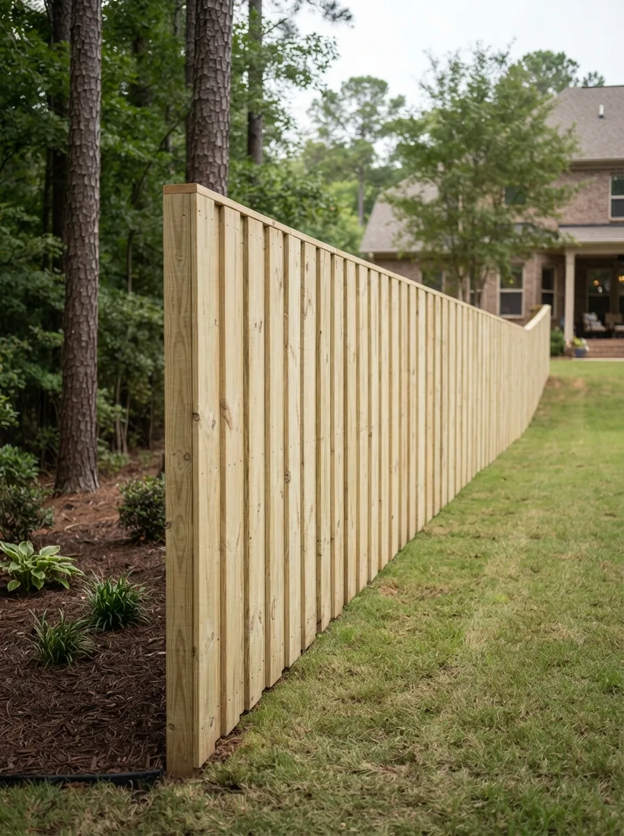 Board-and-batten wood fence