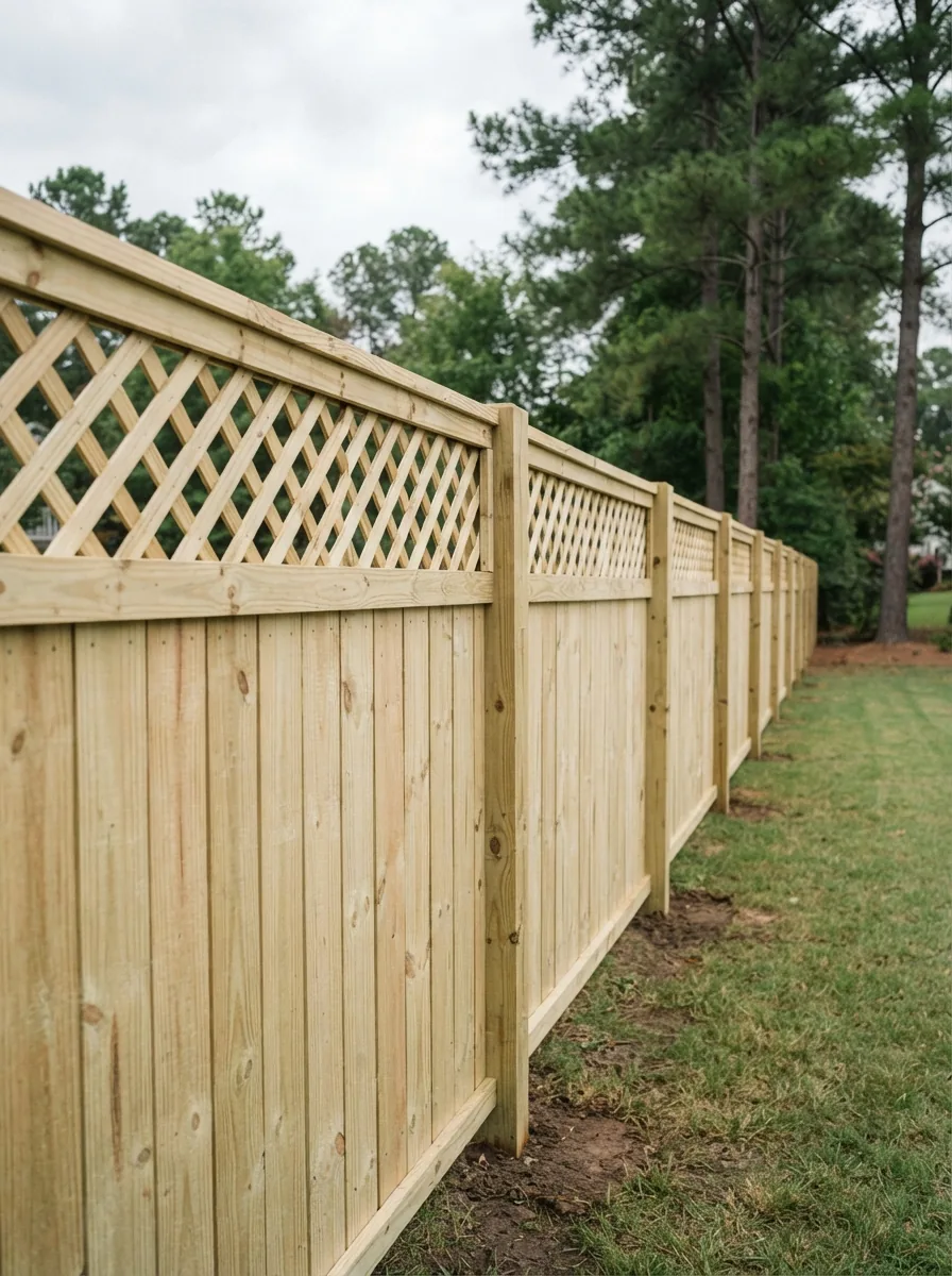 Lattice-top privacy wood fence