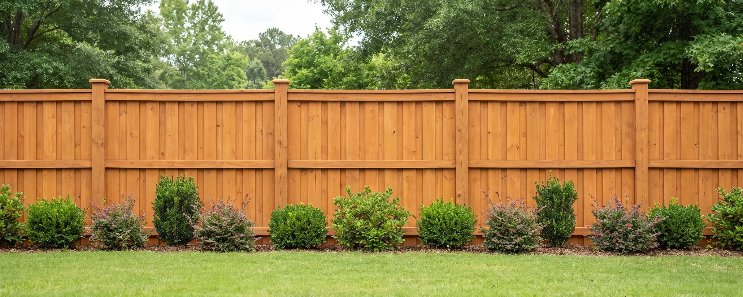 Board-on-Board wood privacy fence in a Columbia, SC backyard